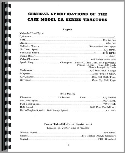 Operators Manual for Case LA Tractor Sample Page From Manual