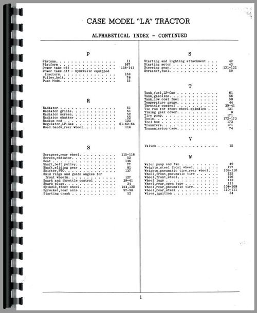 Parts Manual for Case LA Tractor Sample Page From Manual