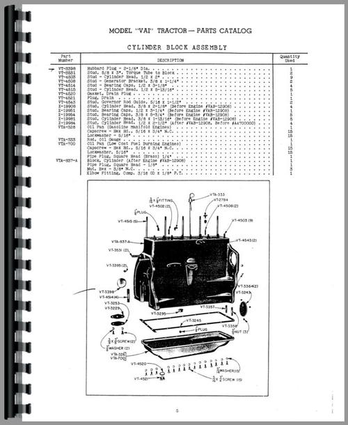 Parts Manual for Case VAI Tractor Sample Page From Manual