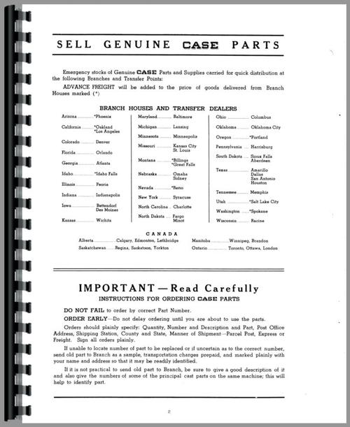Parts Manual for Case VAS Tractor Sample Page From Manual