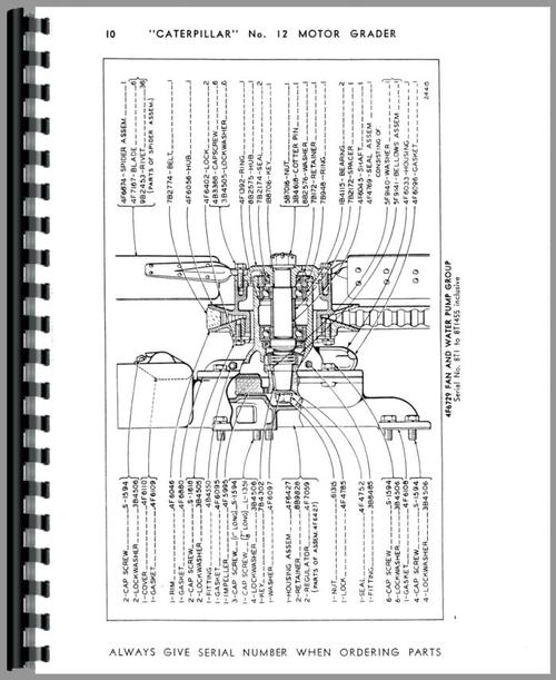 Parts Manual for Caterpillar 12 Grader Sample Page From Manual