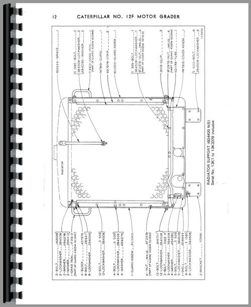 Parts Manual for Caterpillar 12F Grader Sample Page From Manual