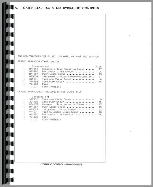 Parts Manual for Caterpillar 153 Hydraulic Control Attachment Sample Page From Manual