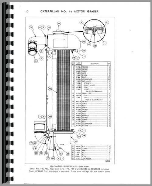 Parts Manual for Caterpillar 16 Grader Sample Page From Manual