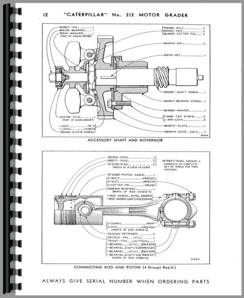 Parts Manual for Caterpillar 212 Grader Sample Page From Manual