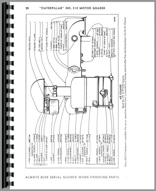 Parts Manual for Caterpillar 212 Grader Sample Page From Manual