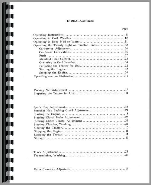 Operators Manual for Caterpillar 28 Crawler Sample Page From Manual