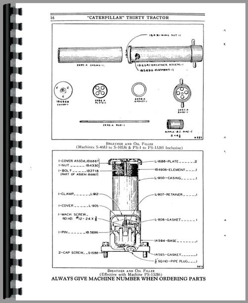 Parts Manual for Caterpillar 30 Crawler Sample Page From Manual