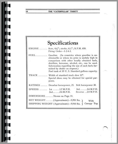 Service Manual for Caterpillar 30 Crawler Sample Page From Manual