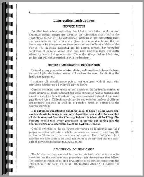 Operators Manual for Caterpillar 4A Bulldozer Attachment Sample Page From Manual