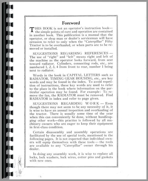 Service Manual for Caterpillar 50 Crawler Sample Page From Manual