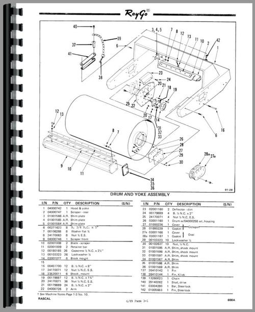 Parts Manual for Caterpillar 600A Raygo Rascal Roller Sample Page From Manual