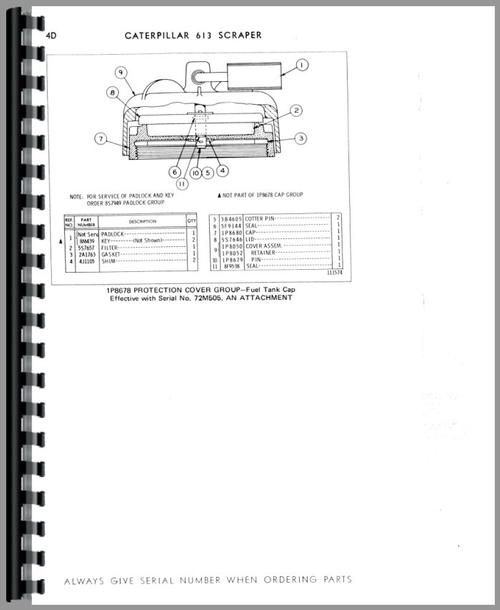 Parts Manual for Caterpillar 613 Tractor Scraper Sample Page From Manual