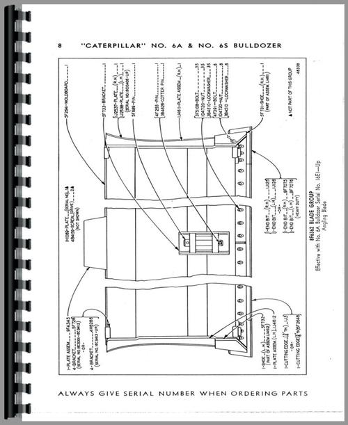 Parts Manual for Caterpillar 6A Bulldozer Attachment Sample Page From Manual