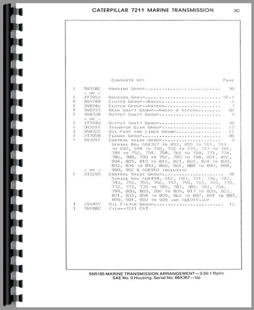 Parts Manual for Caterpillar 7211 Marine Transmission Sample Page From Manual