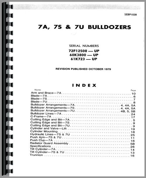 Parts Manual for Caterpillar 7U Bulldozer Attachment Sample Page From Manual