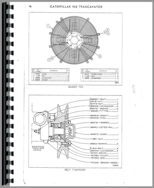Parts Manual for Caterpillar 922 Traxcavator Sample Page From Manual
