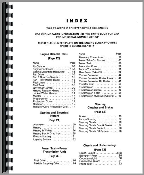 Parts Manual for Caterpillar 951C Traxcavator Sample Page From Manual