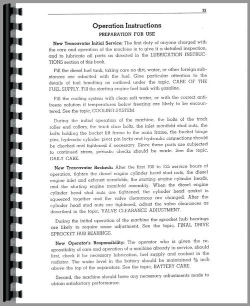 Operators Manual for Caterpillar 977 Traxcavator Sample Page From Manual