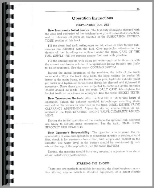 Operators Manual for Caterpillar 977 Traxcavator Sample Page From Manual