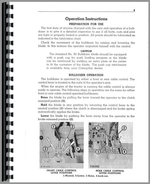 Operators Manual for Caterpillar 9U Bulldozer Attachment Sample Page From Manual