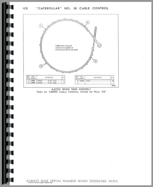 Parts Manual for Caterpillar 30 Cable Control Attachment Sample Page From Manual