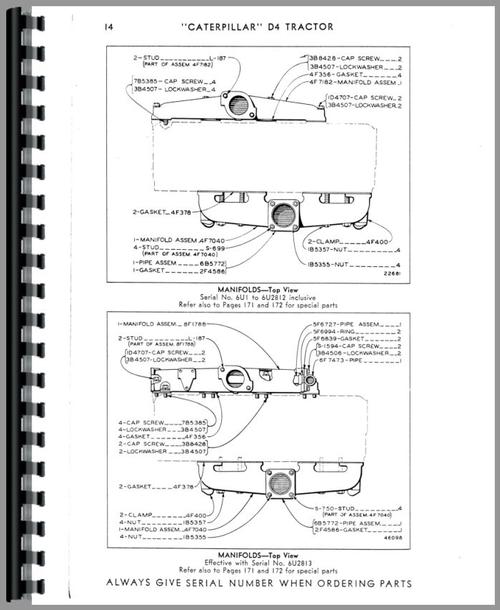Parts Manual for Caterpillar D4 Crawler Sample Page From Manual