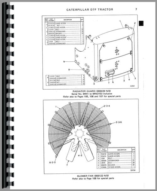 Parts Manual for Caterpillar D7F Crawler Sample Page From Manual