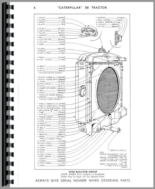Parts Manual for Caterpillar D8 Crawler Sample Page From Manual
