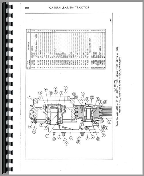 Parts Manual for Caterpillar D8H Crawler Sample Page From Manual