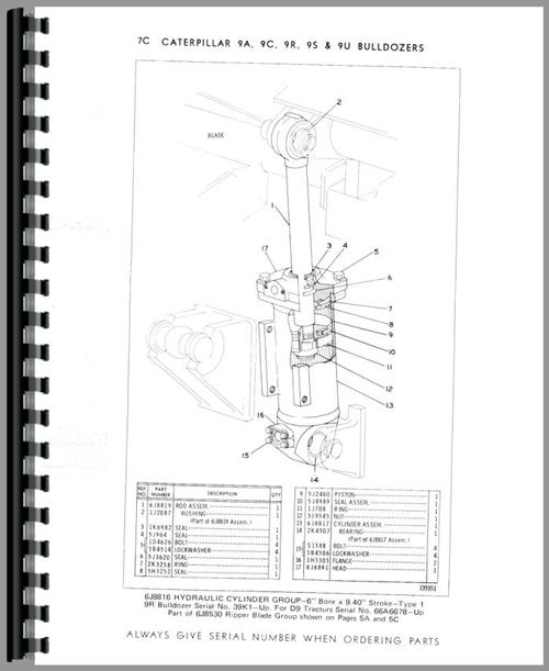 Parts Manual for Caterpillar D9 Crawler 9A Bulldozer Attachment Sample Page From Manual