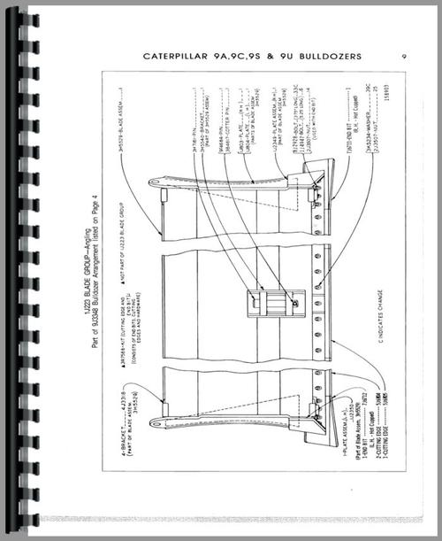 Parts Manual for Caterpillar D9H Crawler 9A Bulldozer Attachment Sample Page From Manual