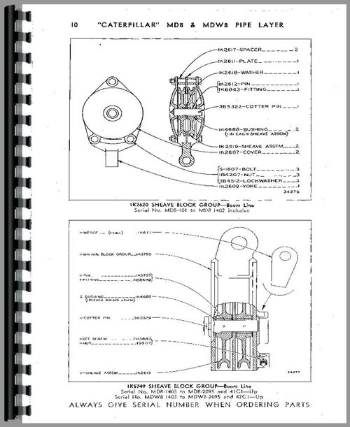 Parts Manual for Caterpillar MDW8 Pipelayer Sample Page From Manual
