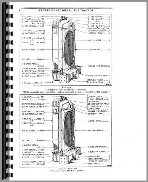 Parts Manual for Caterpillar RD6 Crawler Sample Page From Manual