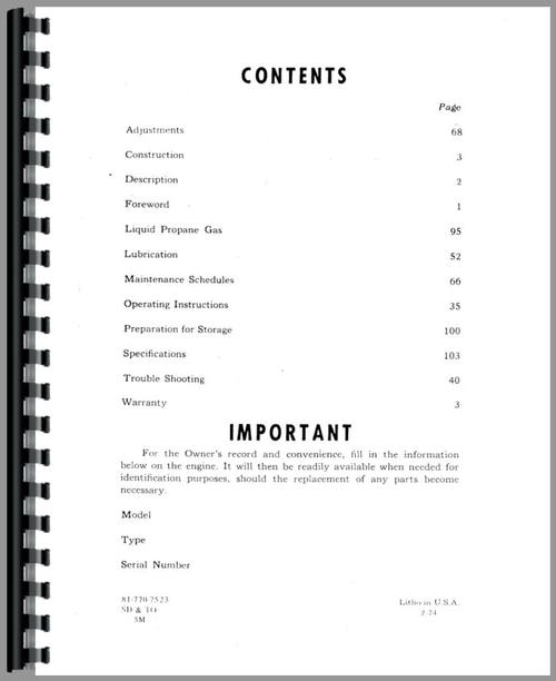 Operators Manual for Chrysler H-225 Engine Sample Page From Manual