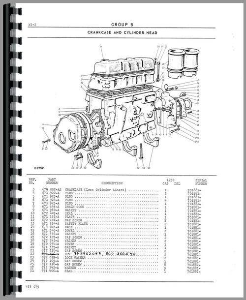 Parts Manual for Cockshutt 1250 Tractor Sample Page From Manual