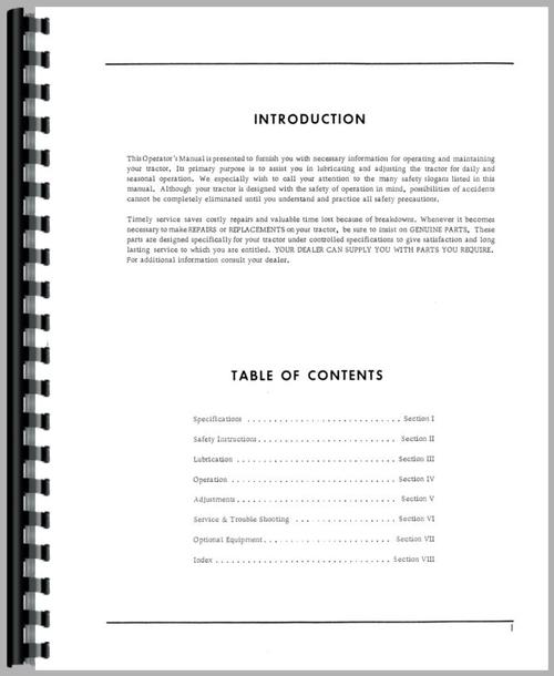 Operators Manual for Cockshutt 1650 Tractor Sample Page From Manual