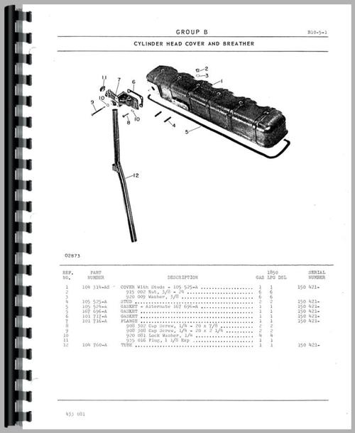Parts Manual for Cockshutt 1850 Tractor Sample Page From Manual