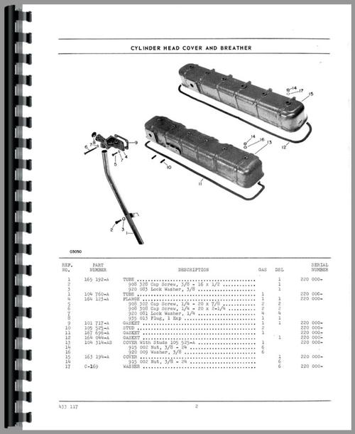 Parts Manual for Cockshutt 1855 Tractor Sample Page From Manual