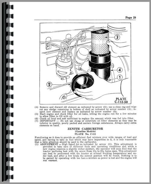 Operators Manual for Cockshutt 50 Tractor Sample Page From Manual