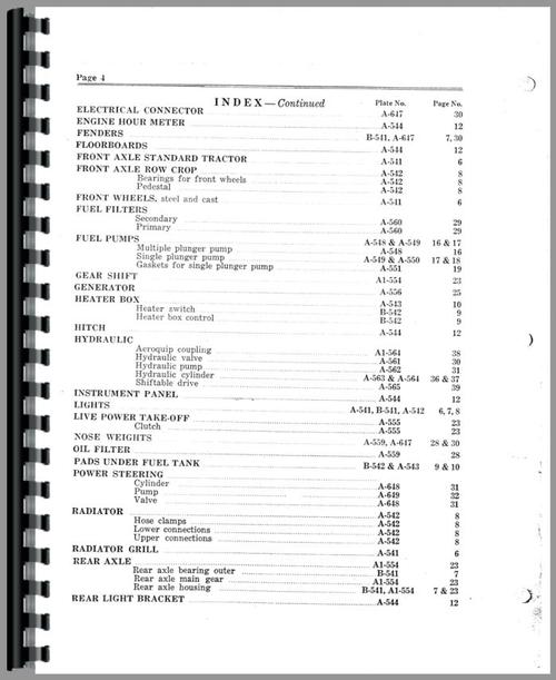 Parts Manual for Cockshutt 50 Tractor Sample Page From Manual