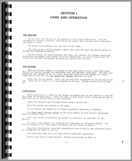 Operators Manual for Cockshutt 60 Tractor Sample Page From Manual