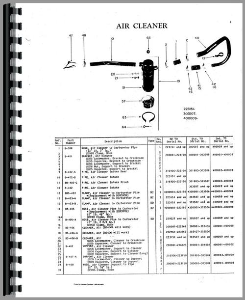 Parts Manual for Cockshutt 70 Tractor Sample Page From Manual