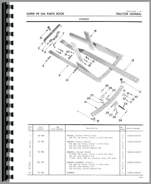 Parts Manual for Cockshutt Super 99 Tractor Sample Page From Manual