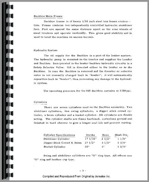 Parts Manual for Davis 185 Backhoe Attachment Sample Page From Manual