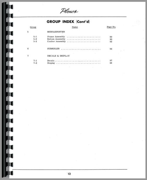 Parts Manual for Dearborn 10-20 Plow Sample Page From Manual