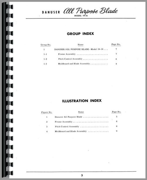 Parts Manual for Dearborn 19-16 Blade 3 Point Lift Sample Page From Manual