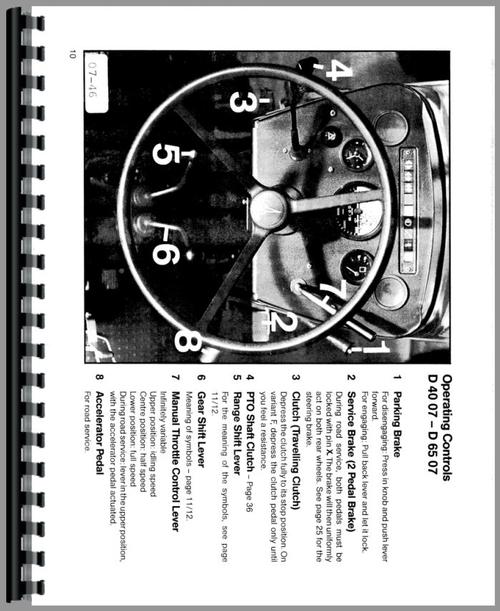 Operators Manual for Deutz (Allis) D4007 Tractor Sample Page From Manual