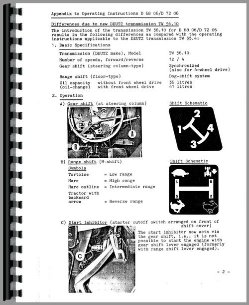 Operators Manual for Deutz (Allis) D6806 Tractor Sample Page From Manual