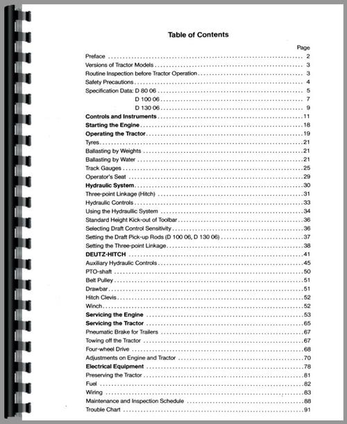 Operators Manual for Deutz (Allis) D8006 Tractor Sample Page From Manual